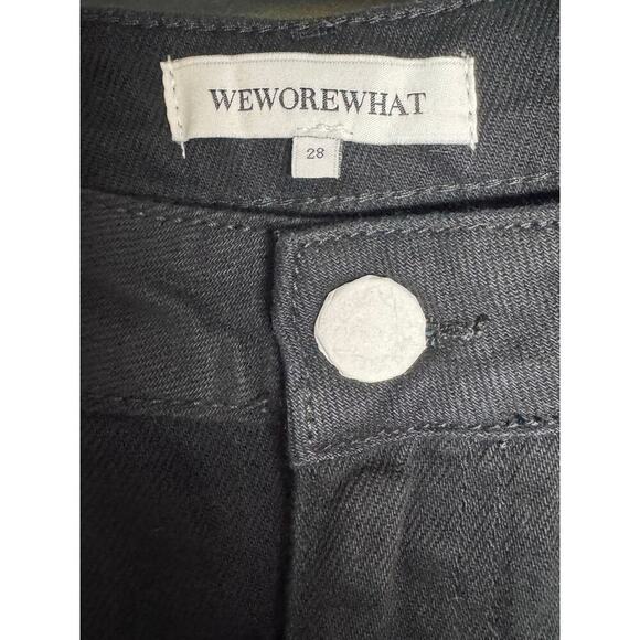 WeWoreWhat Black Denim Pants with Brown Fur Cuffs Size 28 New With Tags - Picture 3 of 6